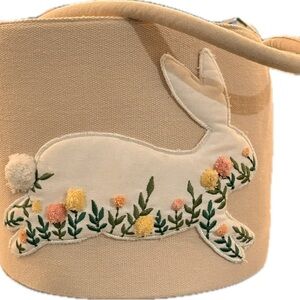 Beige Bunny Embroidered Kids Easter Basket
